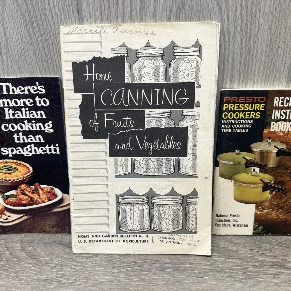 Lot of 3 Vintage Cookbooks Home Canning Presto Pressure Cookers Italian‎ Cooking